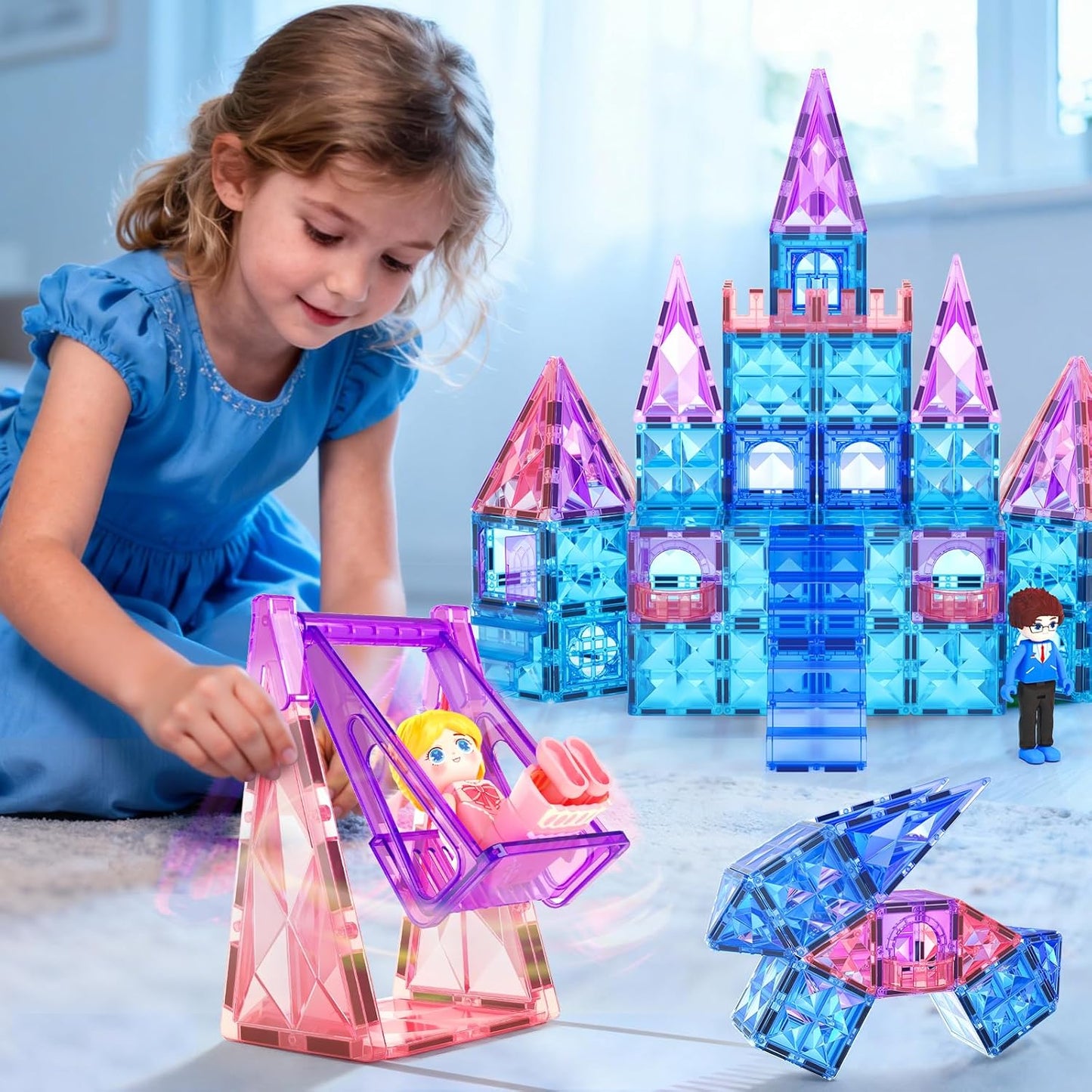 Coodoo Diamond Magnetic Tiles & Building Blocks 60 PCS — Princess Toys for Girls & Boys Birthday & Xmas Present