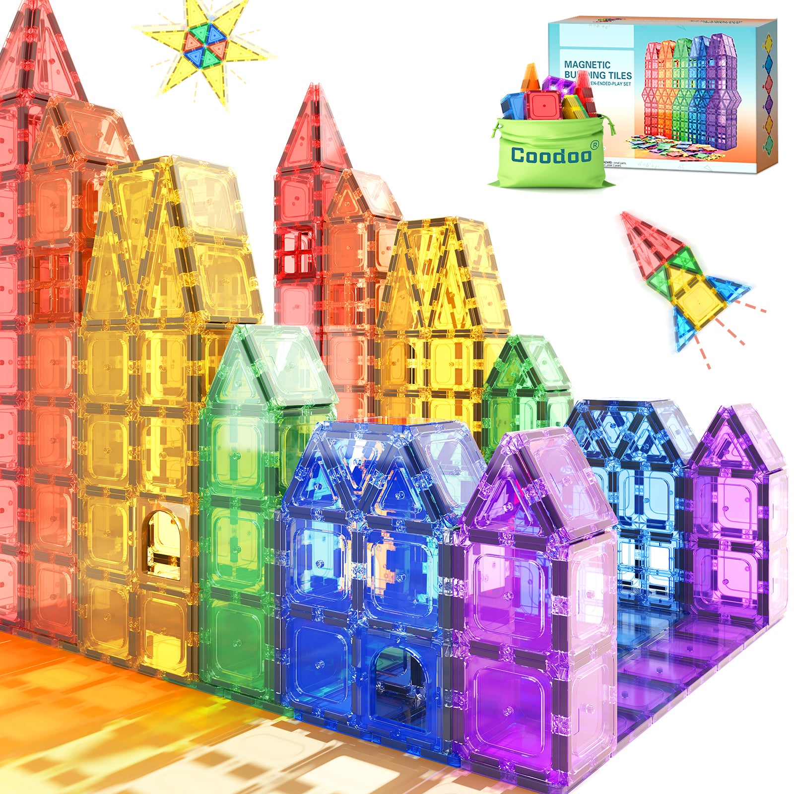 Coodoo Magnetic Tiles Kids Toys STEM Magnet Toy Magnetic Blocks Buildi ...