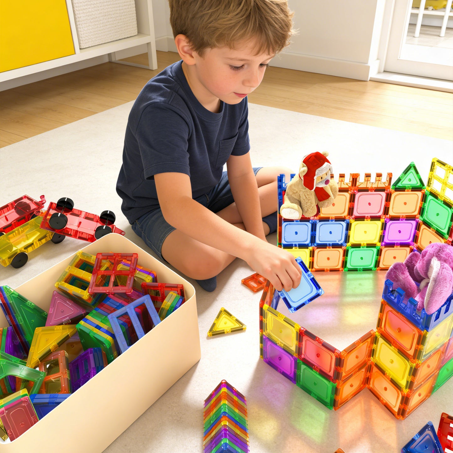 Coodoo Magnetic Tiles 60 PCS Kids Toys STEM Sensory Toys Preschool Kindergarten Toddler Toy