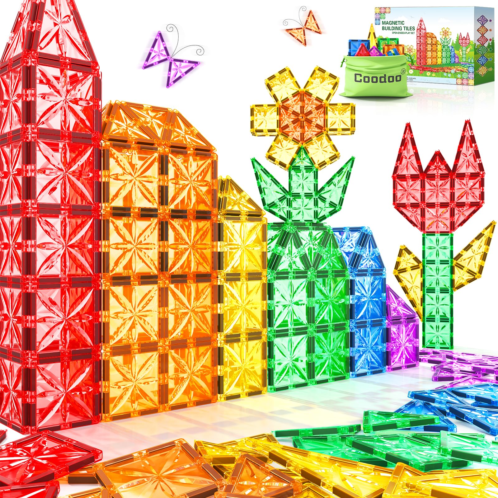 Coodoo Diamond Magnetic Tiles Kids Toys for Toddlers STEM Magnetic Blo ...