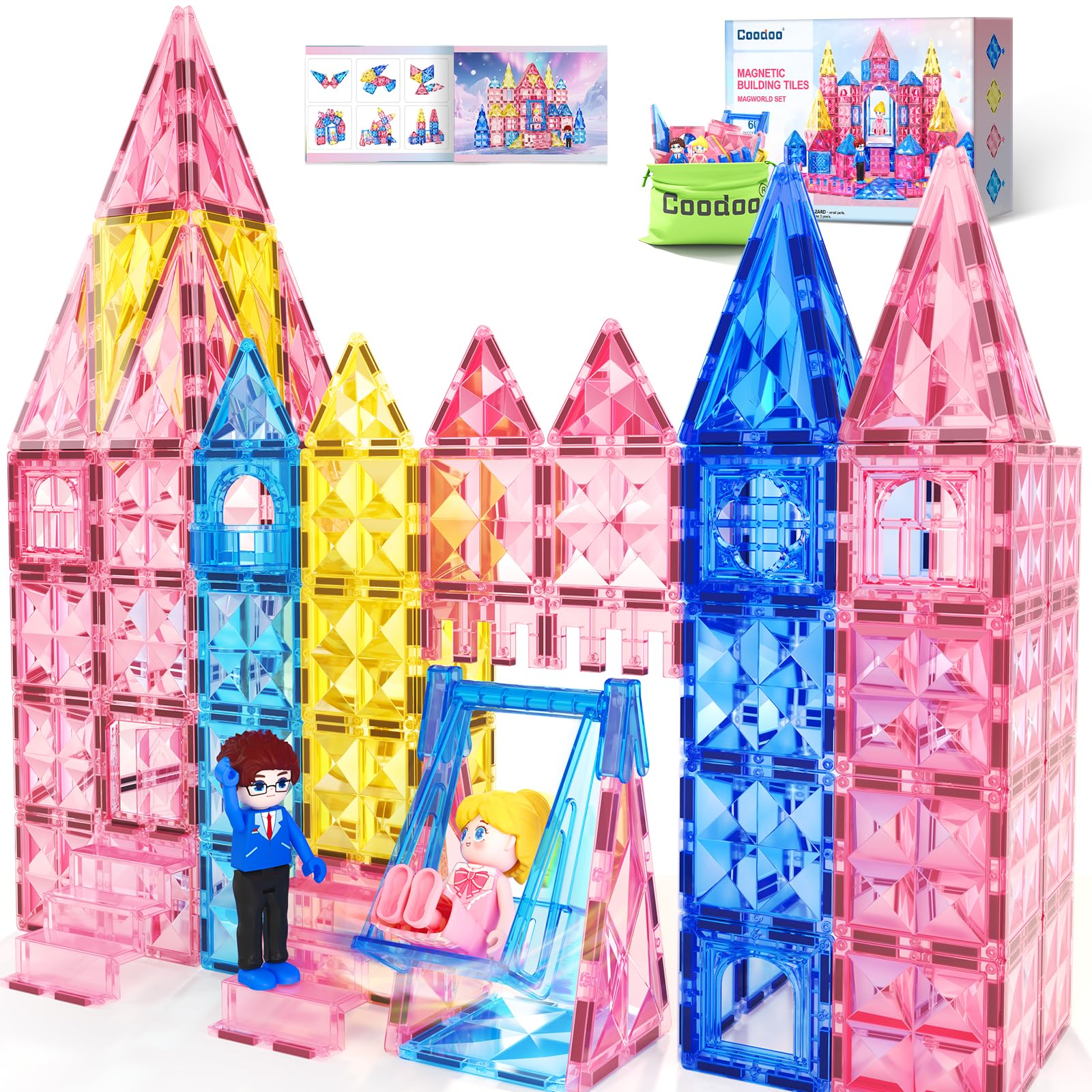 Coodoo Diamond Magnetic Tiles Magnetic Building Blocks 60 PCS STEM Sen ...