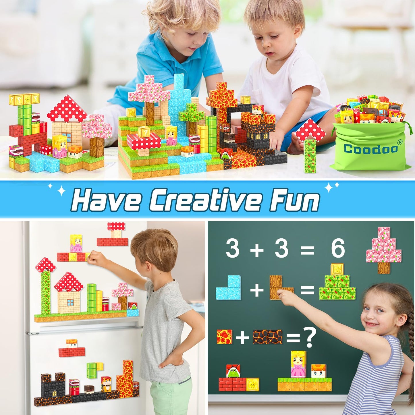 Coodoo 110PCS Magnetic Blocks - Build Mine Magnet World Magic Teleport Pipes Set Toys for 3+