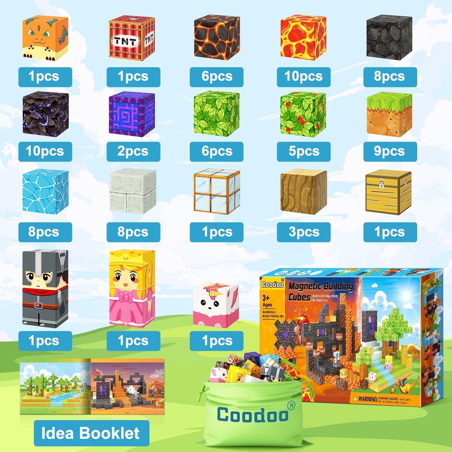 Coodoo 84 PCS Magnetic Blocks Magic Portal Forest Edition Outdoor Toys for Kids