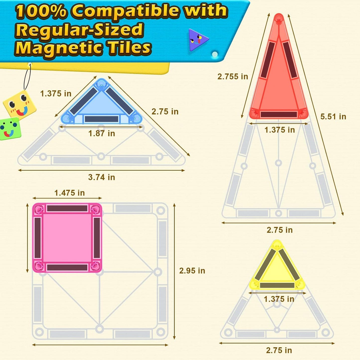 Coodoo Magnetic Tiles With Metal Tin 34 PCS Toddler Toy Building Toys Stem