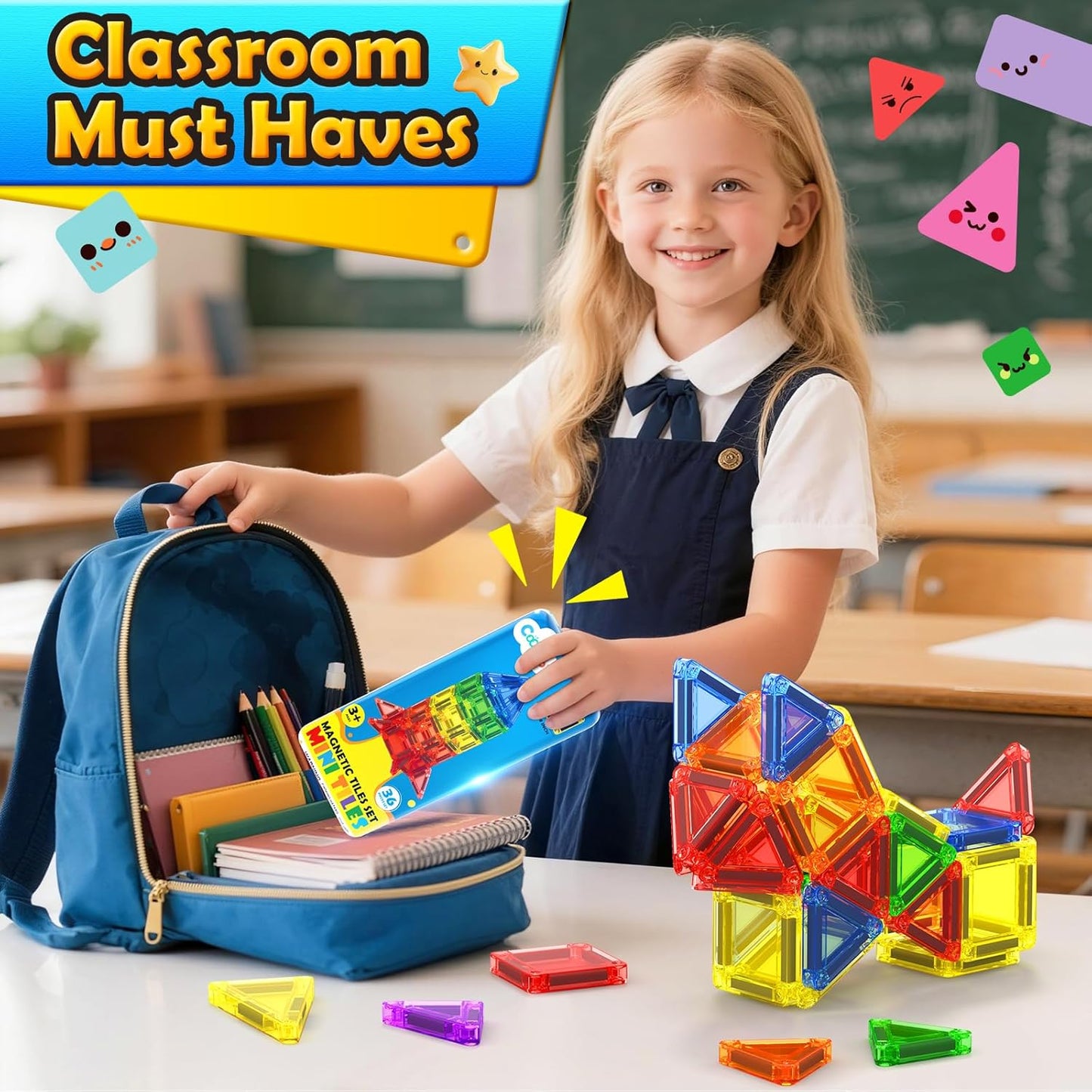 Magnetic Tiles Travel Essential Toys Mini Travel Toddler Set, 36PCS Magnetic Blocks Building Kids Toys, Montessori Preschool Classroom Must Haves Educational STEM Toys for 3+ Year Old Boys Girls