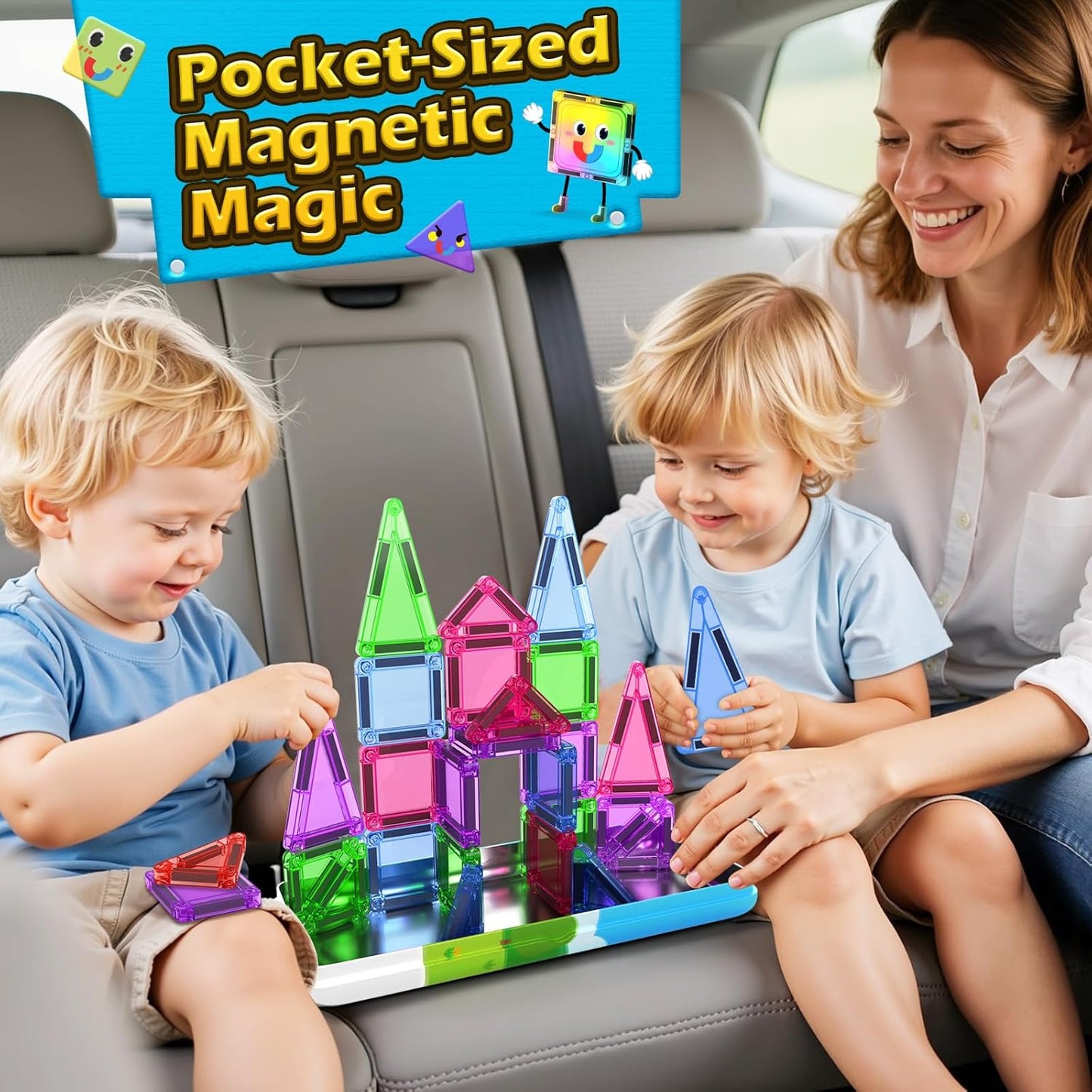 Coodoo Magnetic Tiles With Metal Tin 34 PCS Toddler Toy Building Toys Stem