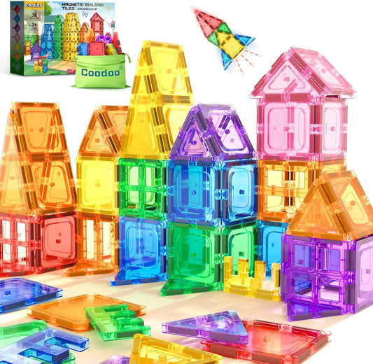 Coodoo Kids Toys Magnetic Tiles Starter Set Classroom Must Haves, Magnetic Blocks for Toddlers Magnet Building Toys Preschool Montessori Learning Games for 3+ Year Old Boys & Girls