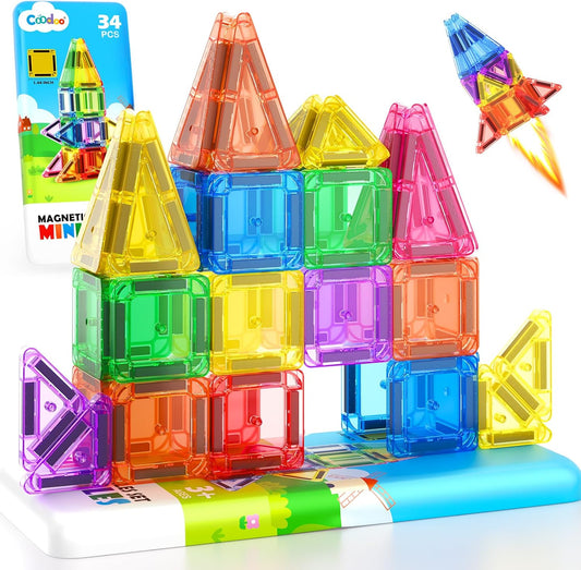 Coodoo Magnetic Tiles With Metal Tin 34 PCS Toddler Toy Building Toys Stem
