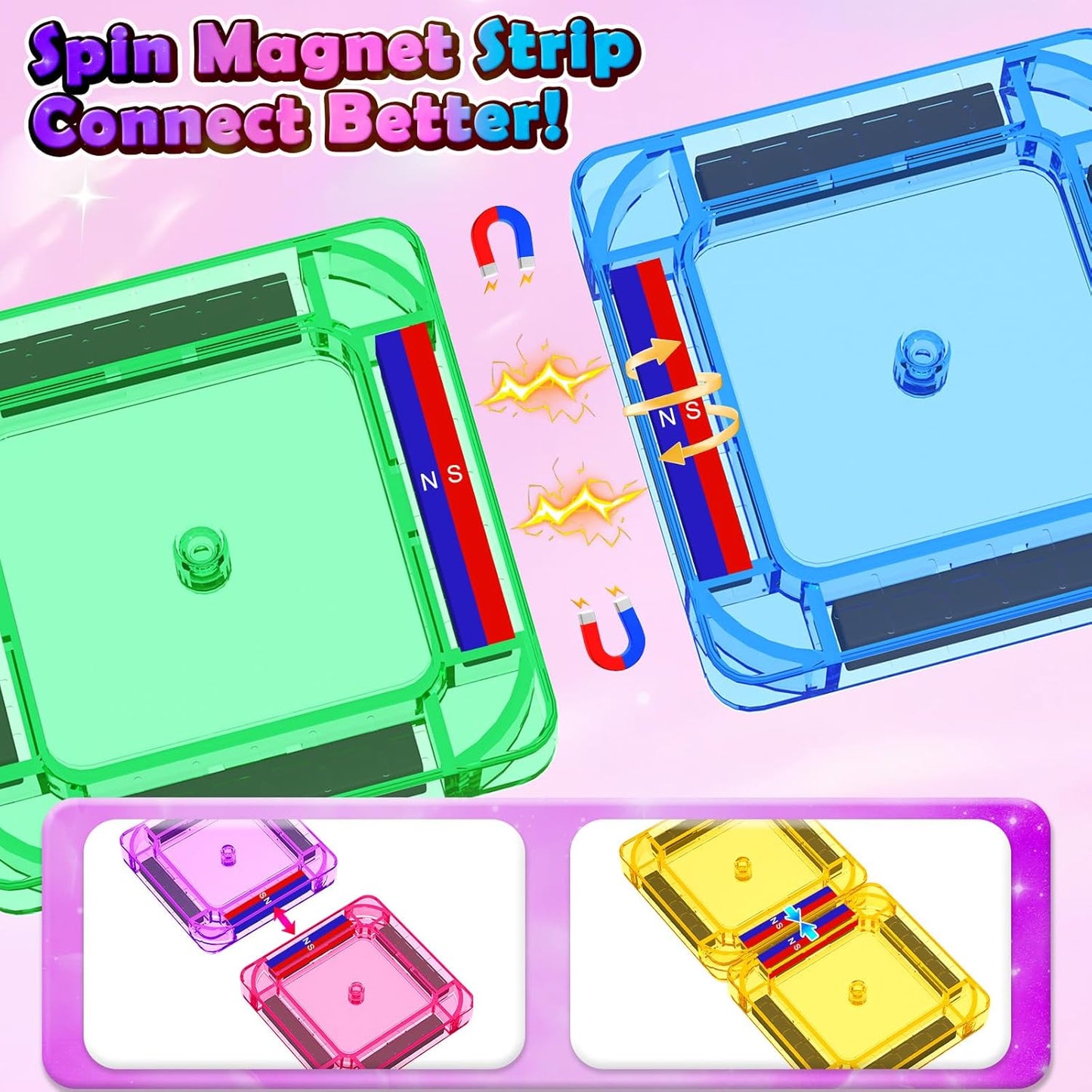 Coodoo Mini Magnetic Tiles Set with Iron Box, Travel Essentials Portable Magnet Building Blocks, Montessori Educational Sensory Toys for Toddlers 3+ Boys Girls Birthday Gift Classroom Must Haves
