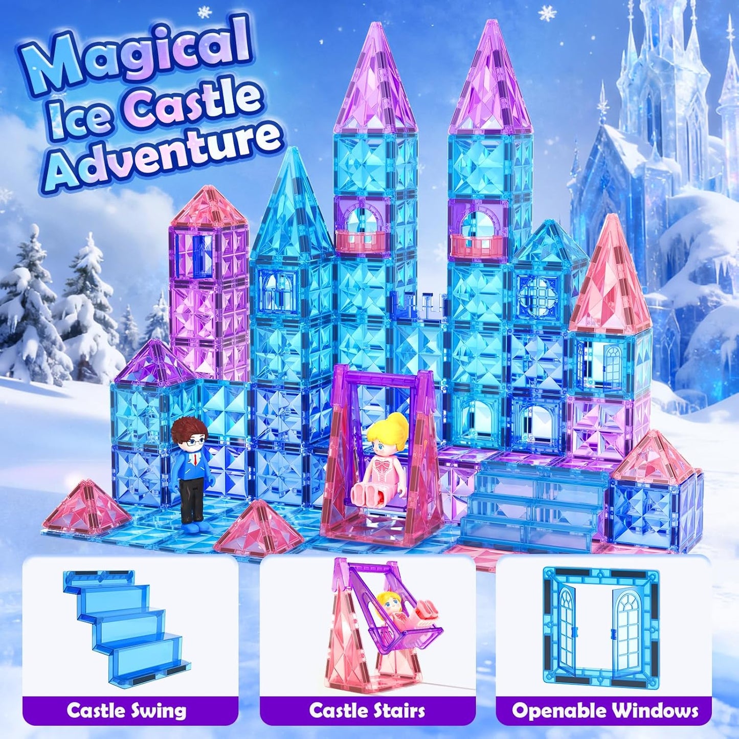 Coodoo Diamond Magnetic Tiles & Building Blocks 60 PCS — Princess Toys for Girls & Boys Birthday & Xmas Present