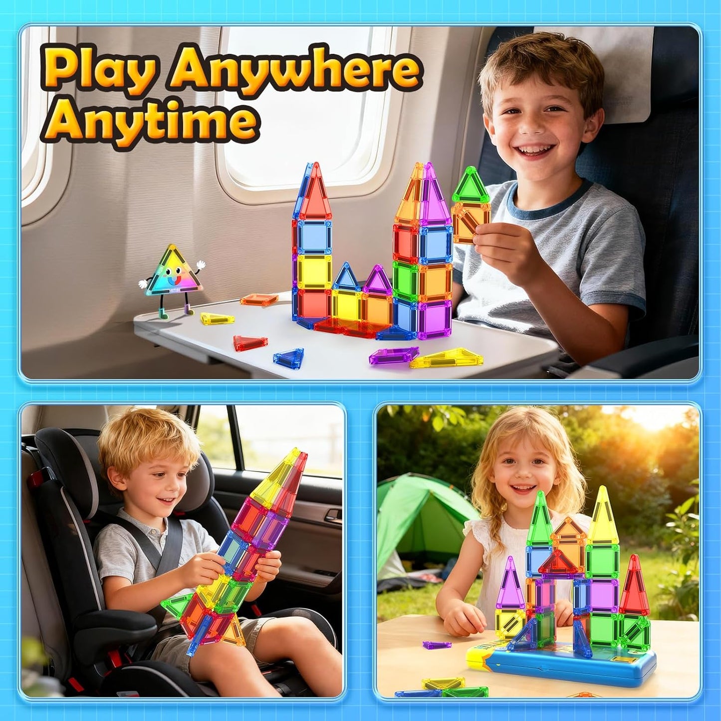 Magnetic Tiles Travel Essential Toys Mini Travel Toddler Set, 36PCS Magnetic Blocks Building Kids Toys, Montessori Preschool Classroom Must Haves Educational STEM Toys for 3+ Year Old Boys Girls