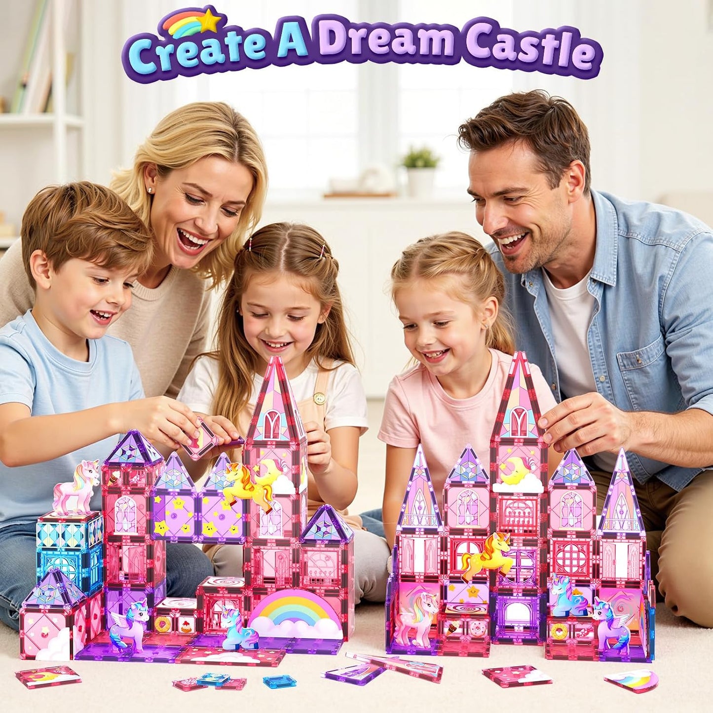 Coodoo Magnetic Tiles Unicorn Toys for Girls Kids, Princess Magnetic Blocks Castle