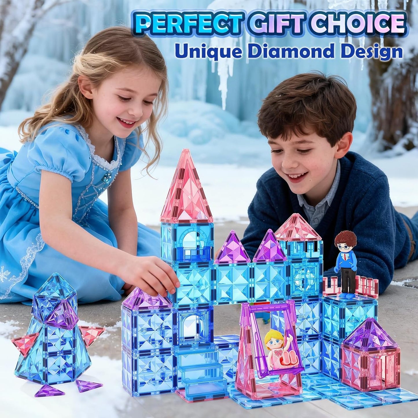 Coodoo Diamond Magnetic Tiles & Building Blocks 60 PCS — Princess Toys for Girls & Boys Birthday & Xmas Present