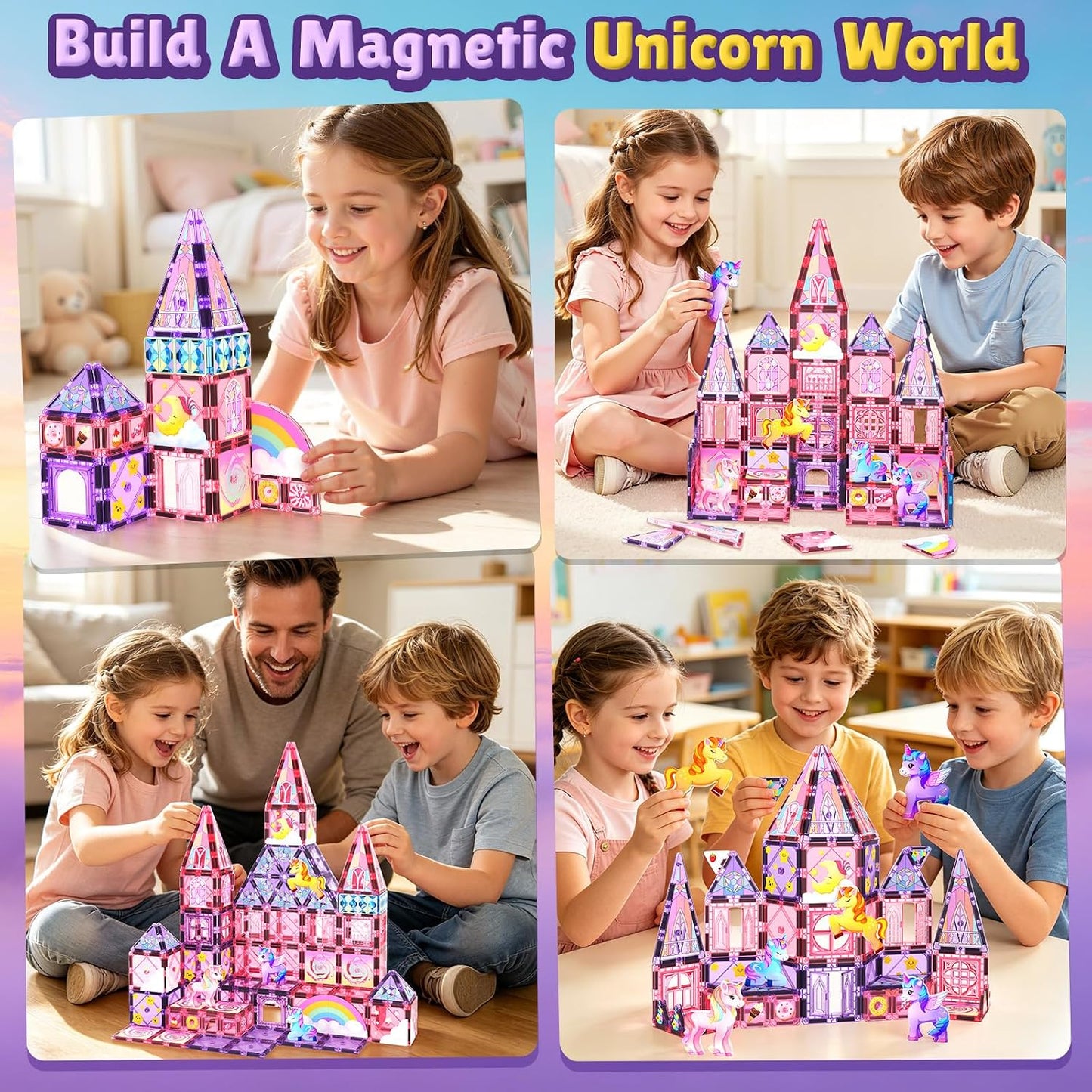 Coodoo Magnetic Tiles Unicorn Toys for Girls Kids, Princess Magnetic Blocks Castle