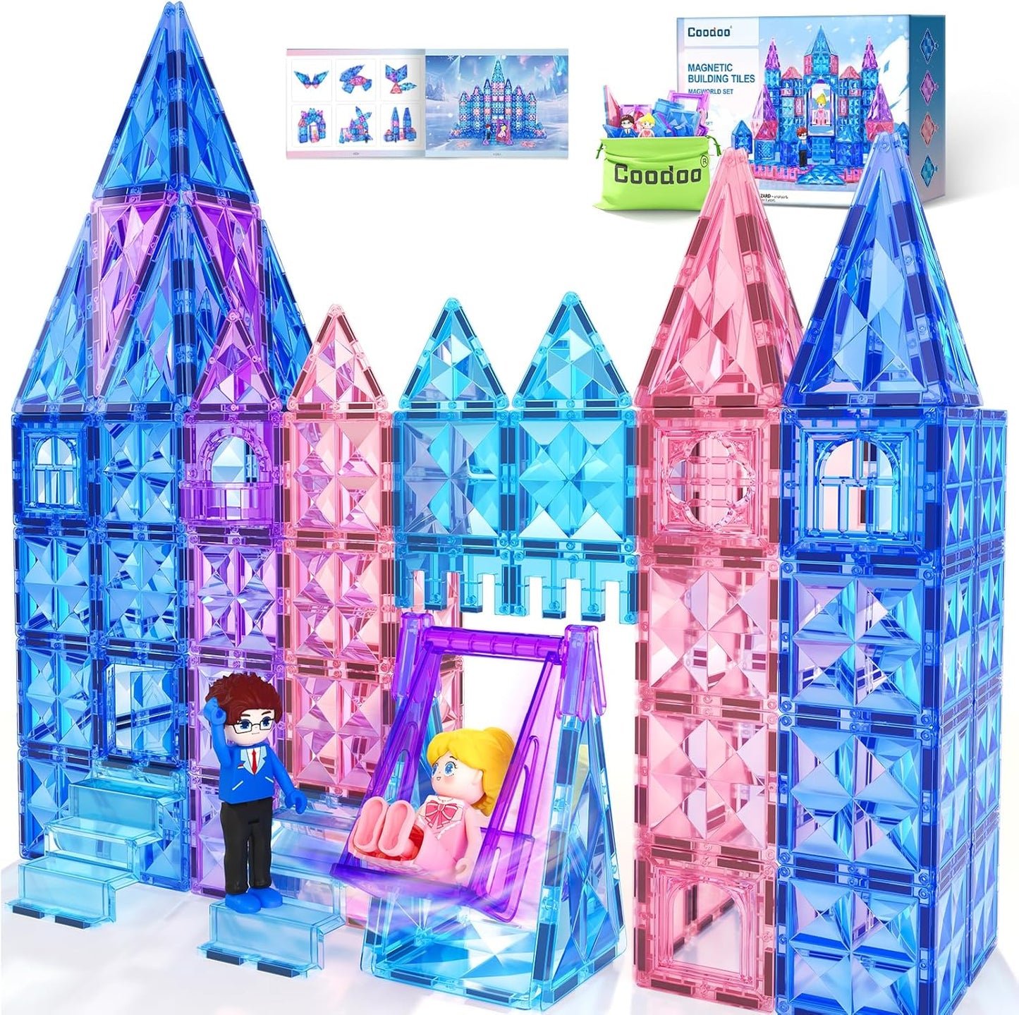 Coodoo Diamond Magnetic Tiles & Building Blocks 60 PCS — Princess Toys for Girls & Boys Birthday & Xmas Present
