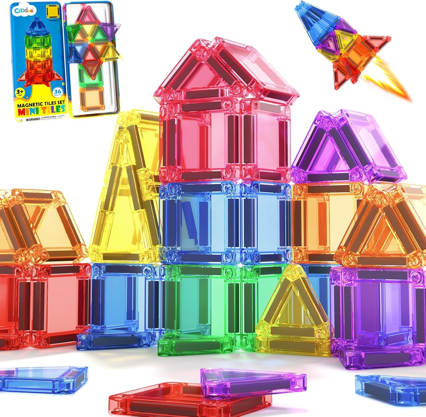Magnetic Tiles Travel Essential Toys Mini Travel Toddler Set, 36PCS Magnetic Blocks Building Kids Toys, Montessori Preschool Classroom Must Haves Educational STEM Toys for 3+ Year Old Boys Girls