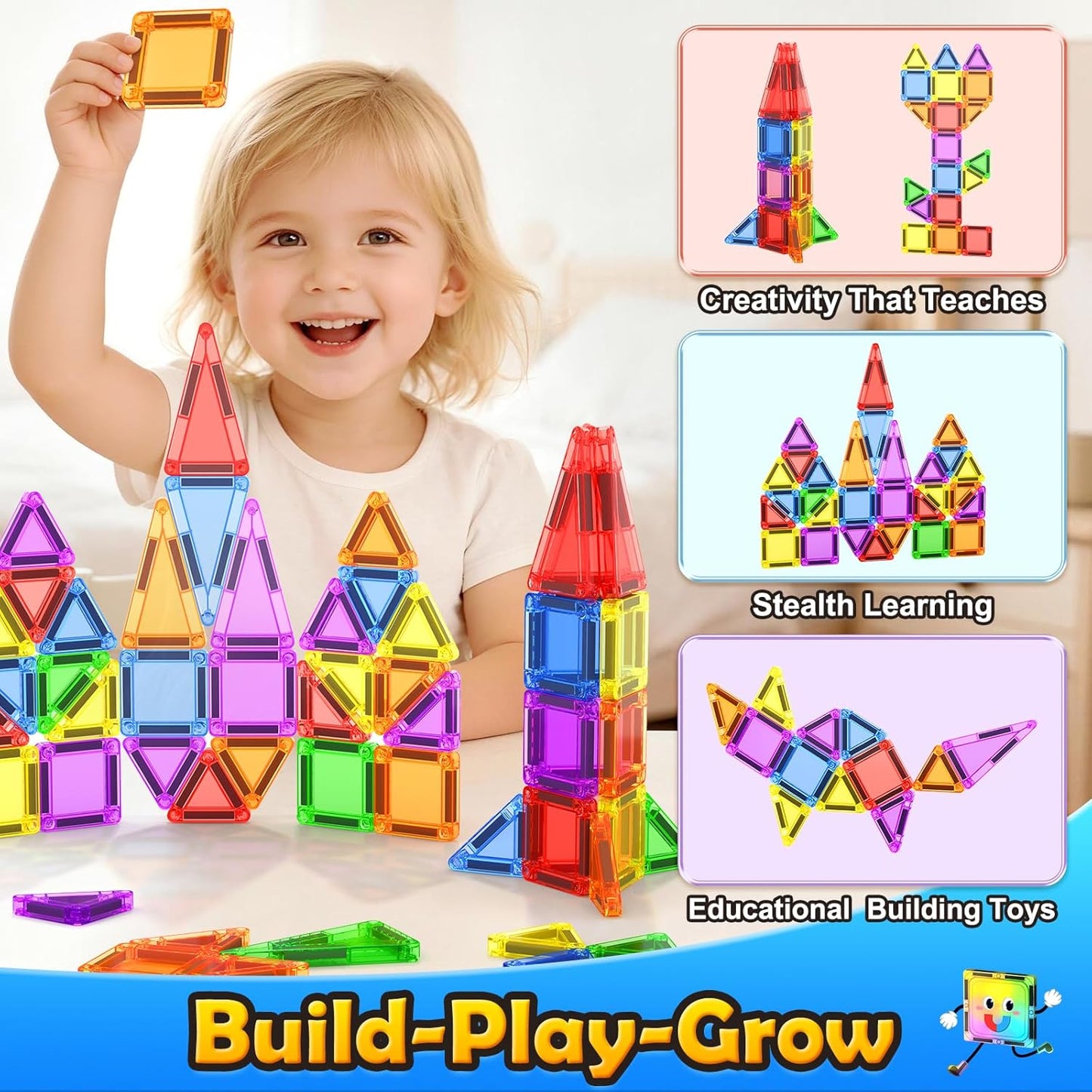 Magnetic Tiles Travel Essential Toys Mini Travel Toddler Set, 36PCS Magnetic Blocks Building Kids Toys, Montessori Preschool Classroom Must Haves Educational STEM Toys for 3+ Year Old Boys Girls