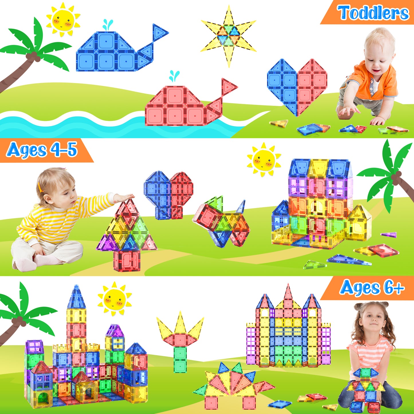 Coodoo Magnetic Tiles Kids Toys STEM Magnet Toy Magnetic Blocks Building Preschool Learning Sensory Montessori Toys for 3+ Year Old Safe Creativity Toddler Kids Toy 40PCS