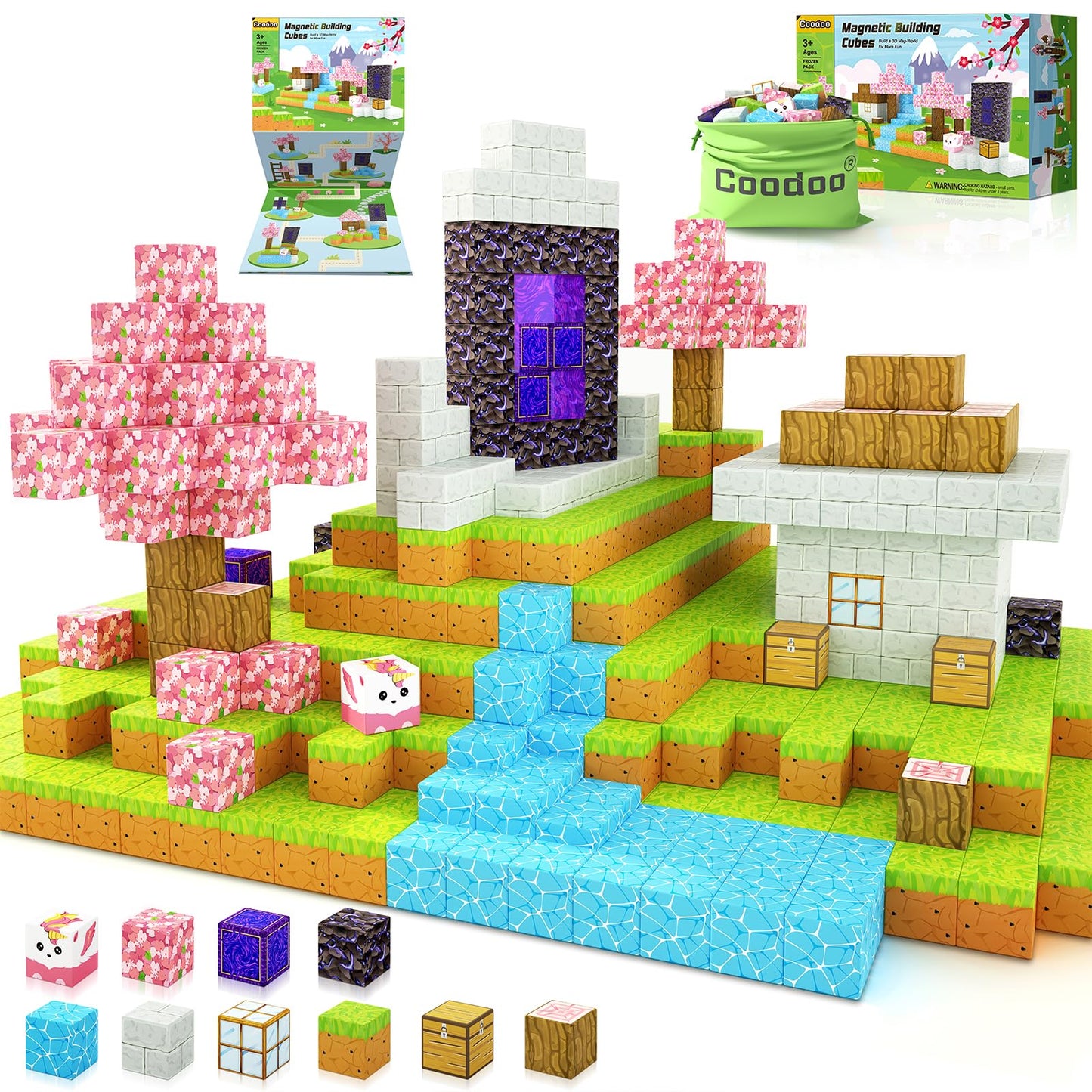 Coodoo 54 PCS Magnetic Blocks Cherry Blossom Set – STEM Building Toy for Kids 3+