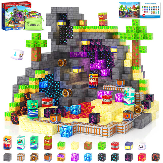 Coodoo 100 PCS Magnetic Blocks Rainforest Mine Adventure Toddler Montessori Toys Kids Sensory Games