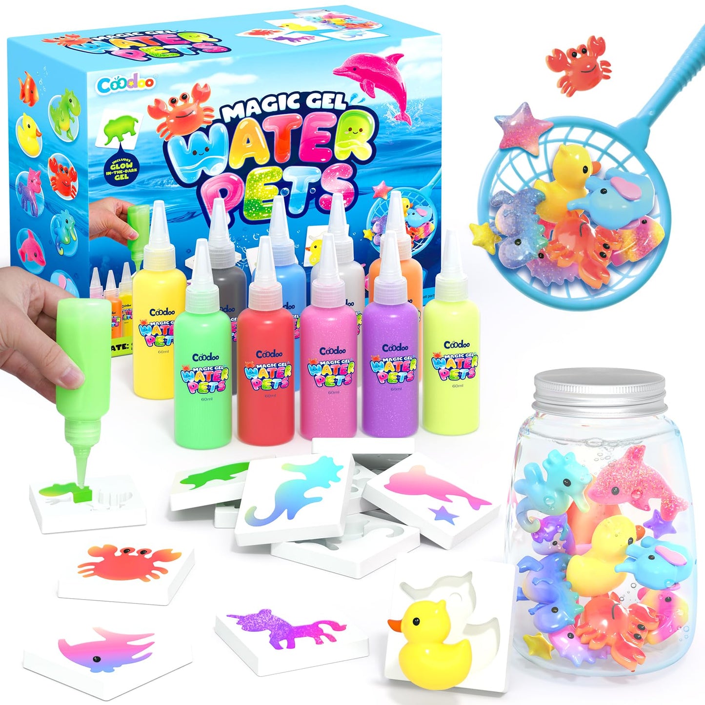 Coodoo Magic Water Elf Toy Craft Kits for Kids, DIY Your Own Aqua Fairy Water Pets & Squishy Maker Toys with 10 Magic Gels and 8 Molds