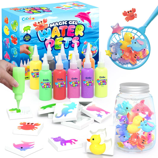 Coodoo Magic Water Elf Toy Craft Kits for Kids, DIY Your Own Aqua Fairy Water Pets & Squishy Maker Toys with 10 Magic Gels and 8 Molds