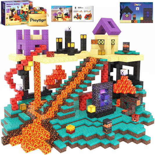 Coodoo Magnetic Blocks - 154PCS Build Mine Magnet World Cube Toys with Magnet Board for Kids Age 3+