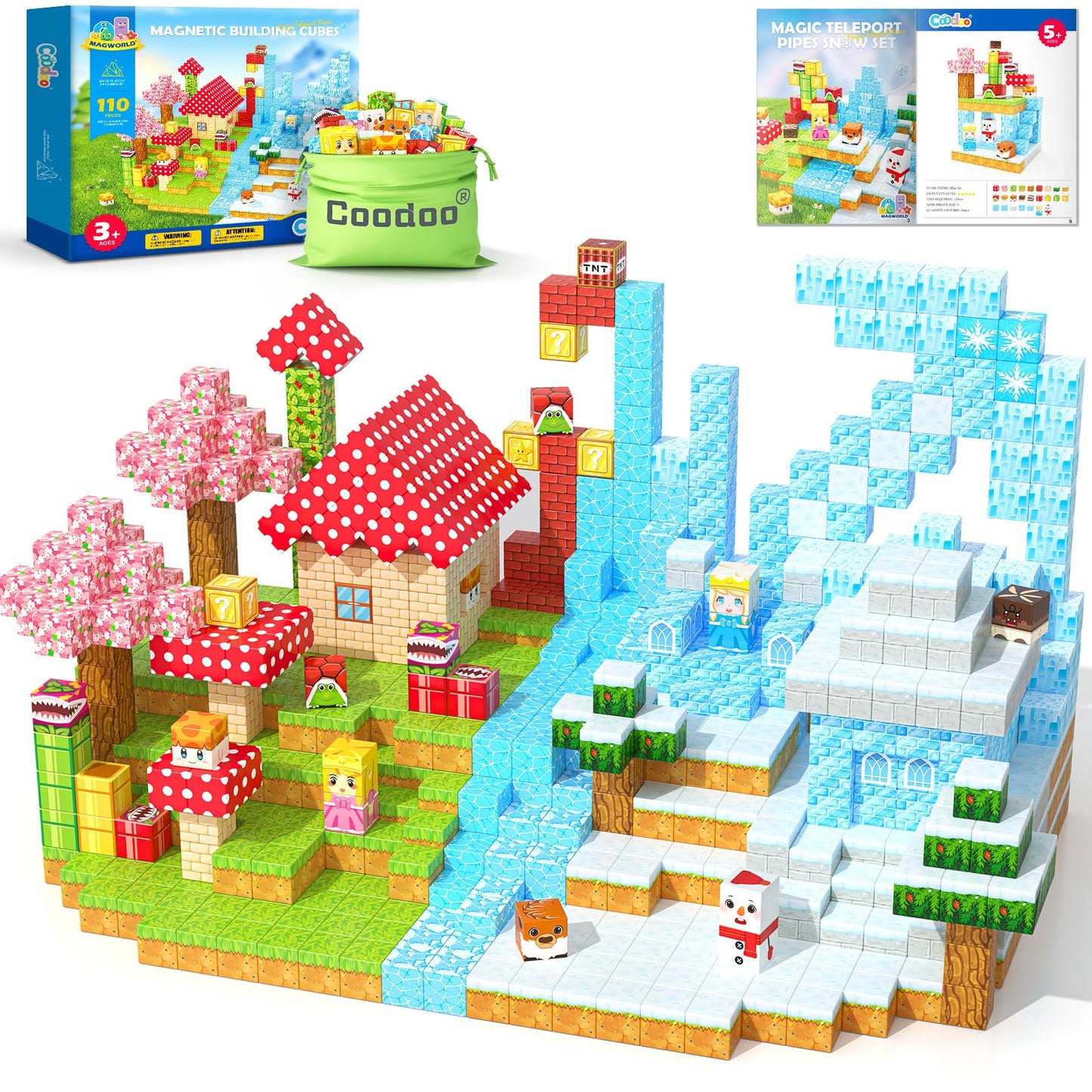 Coodoo 110 PCS Magnetic Blocks Games & Frozen Set valentines gifts for kids Montessori Stem Construction Toys