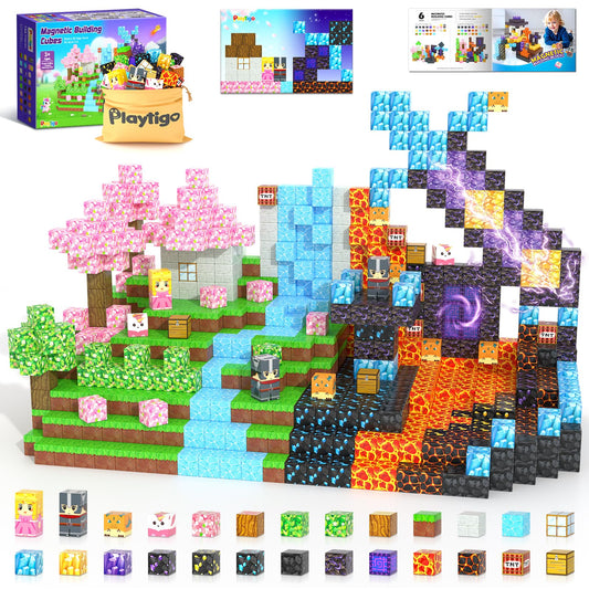 Coodoo 154PCS Magnetic Blocks - Build Mine Magnet World Stacking Cube Toys with Magnet Board, Magnetic Tiles Building Blocks STEM Construction Toys