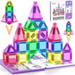 Coodoo Mini Magnetic Tiles Travel Set with Iron Box 42 PCS , Portable Magnet Building Blocks Stem Toy Gifts for Kids