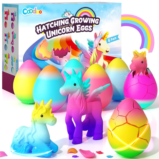 Unicorn Hatching Rainbow Eggs for Kids - 6 Pack Magic Growing Unicorn Toys for Girls Age 3-8 - Birthday Gifts, Easter Basket Stuffers & Party Favors for 3+ Year Old - Girl Gifts for Ages 3 4 5 6 7 8