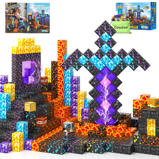 Coodoo Magnetic Blocks 84 PCS Build Mine Magnet World Magic Sword Portal Set Kids Games Gift for Boys & Girls