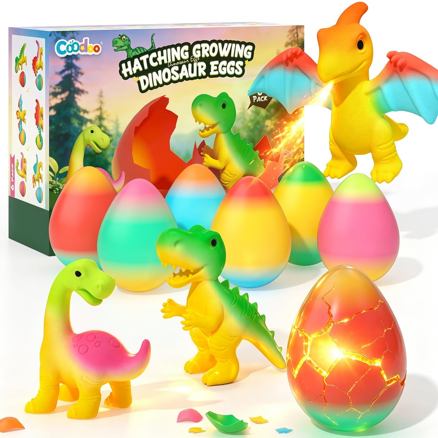 Dinosaur Hatching Surprise Eggs for Kids - 6 Pack Dinosaur Toys for Boys and Girls, Easter Basket Stuffers & Birthday Party Favors for Kids 4-8, Toddler Outdoor Toys Dino Egg Crafts Gifts for Ages 3-8