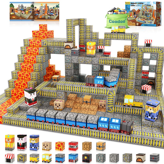 Coodoo Magnetic Blocks Build Mine Magnet World Mine Train Track Set Toys for Kids 3+