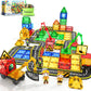 Coodoo 100 PCS Magnetic Tiles Road Set with 3 Cranes & 2 Cars - Magnetic Blocks City Construction Building Toys for 3+