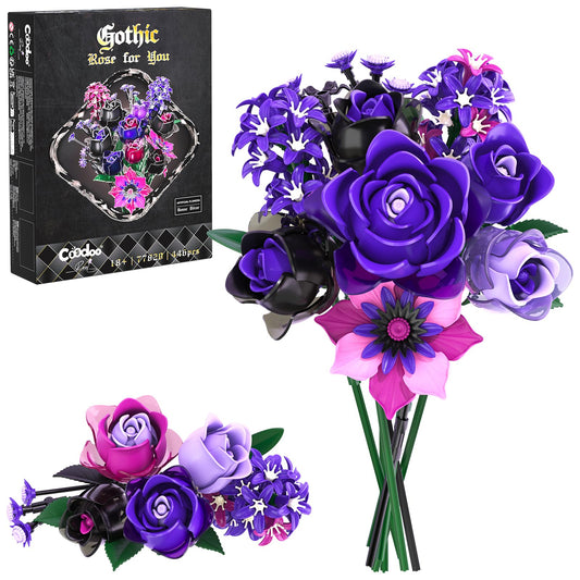 Coodoo Gothic Rose Bouquet Building Set Halloween Botanical Collection for Home Decor, Creative Gifts for Valentine's Day