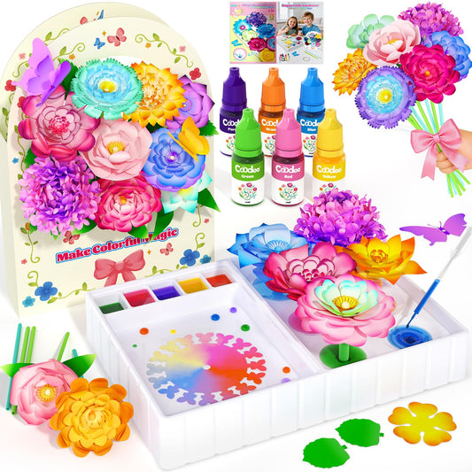 Coodoo DIY Flower Craft Kits, Magic Dyeing Florist Bouquet Maker Art Supplies Arts and Crafts Stem Toys for 3-5 Year Olds