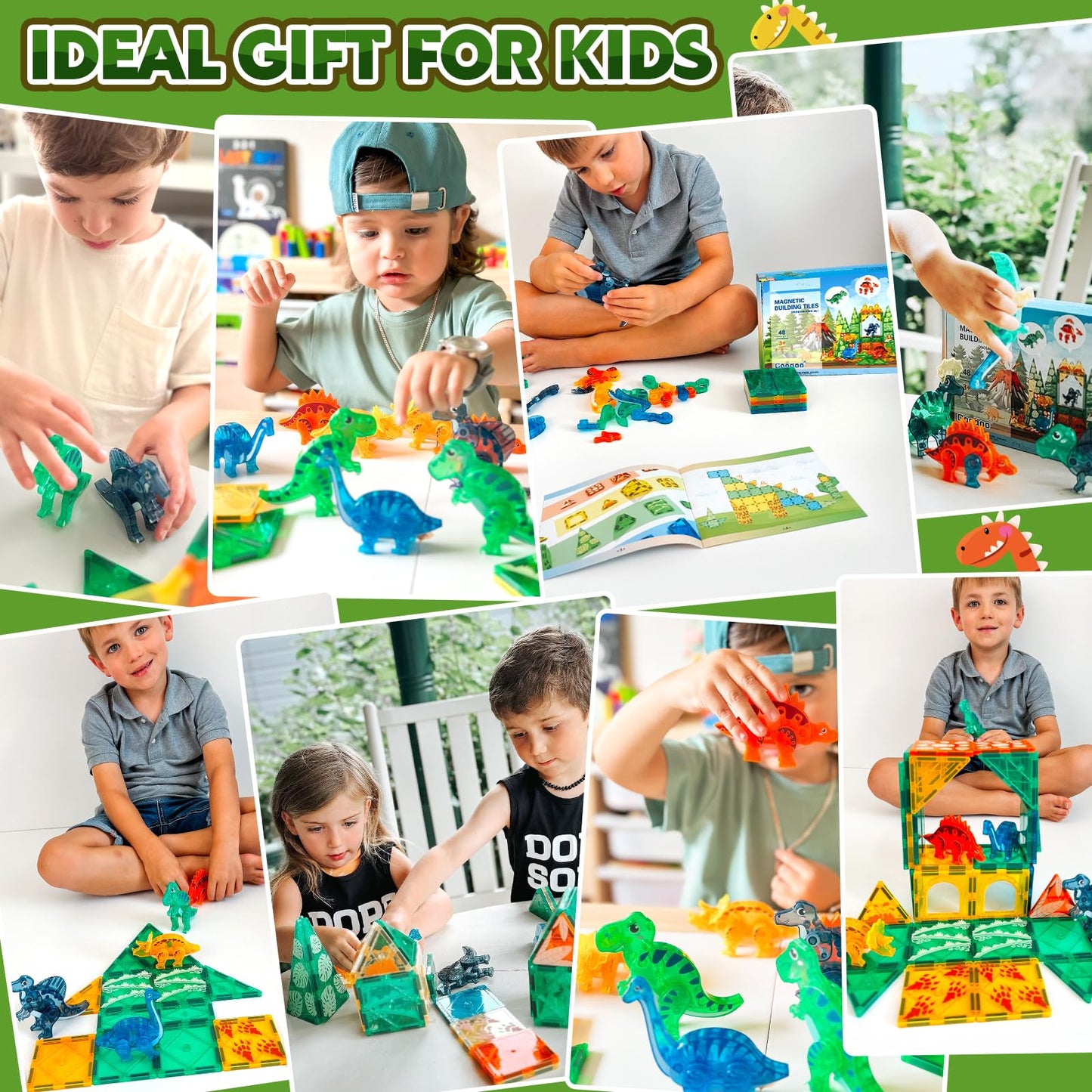 Coodoo Dinosaur Toys Magnetic Tiles 3D Movable Dinos Montessori Sensory Toys Christmas and Birthday gifts
