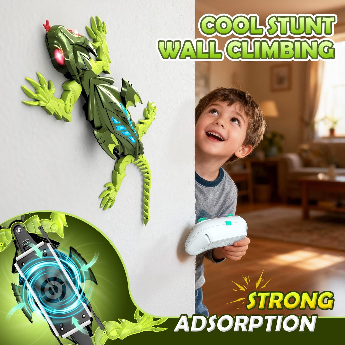 Coodoo Wall Climbing Gecko Lizard, Kids Toys Remote Control Car, Rechargeable Wall Crawler Gecko Robot