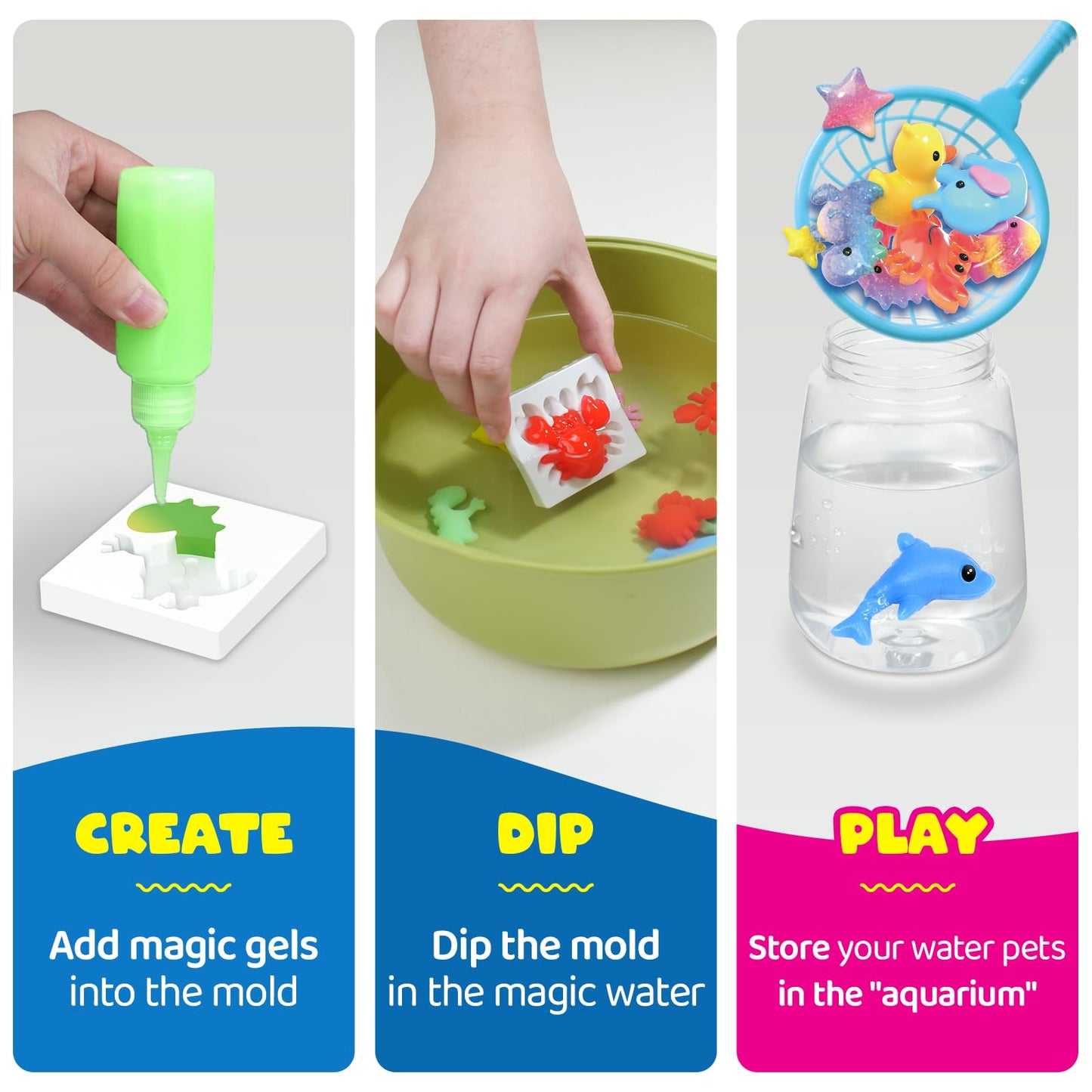 Coodoo Magic Water Elf Toy Craft Kits for Kids, DIY Your Own Aqua Fairy Water Pets & Squishy Maker Toys with 10 Magic Gels and 8 Molds