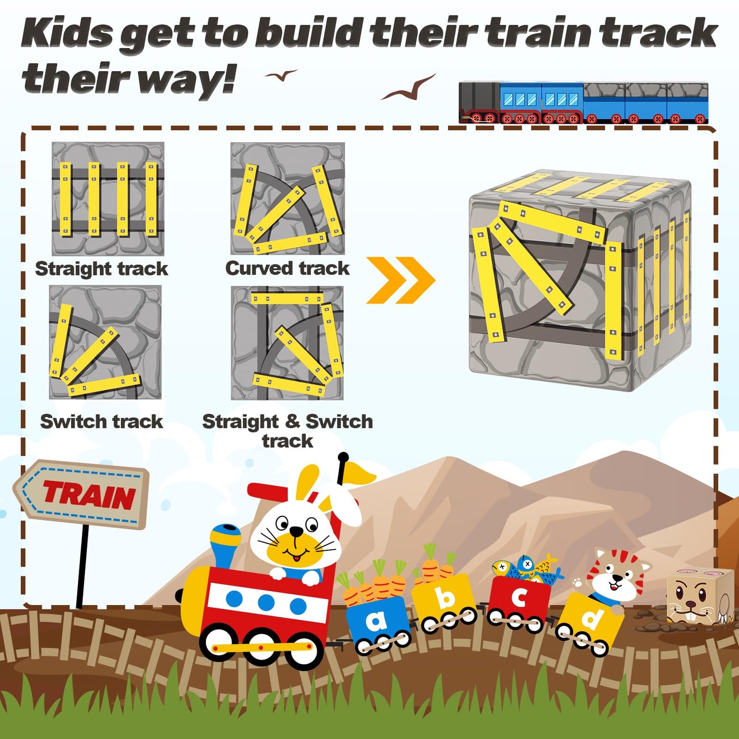 Coodoo Magnetic Blocks Build Mine Magnet World Mine Train Track Set Toys for Kids 3+