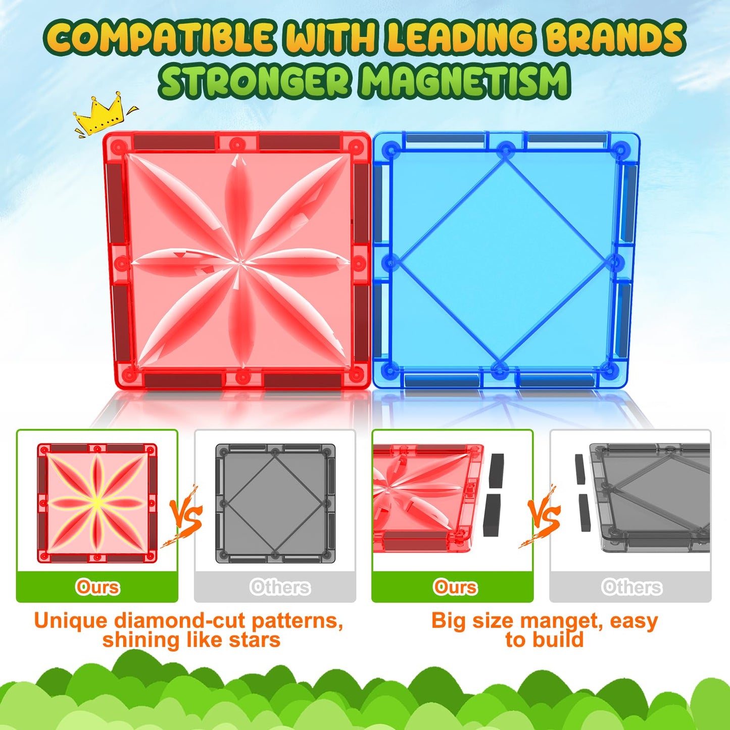 Coodoo Diamond Magnetic Tiles Kids Toys for Toddlers STEM Magnetic Blocks 30 PCS