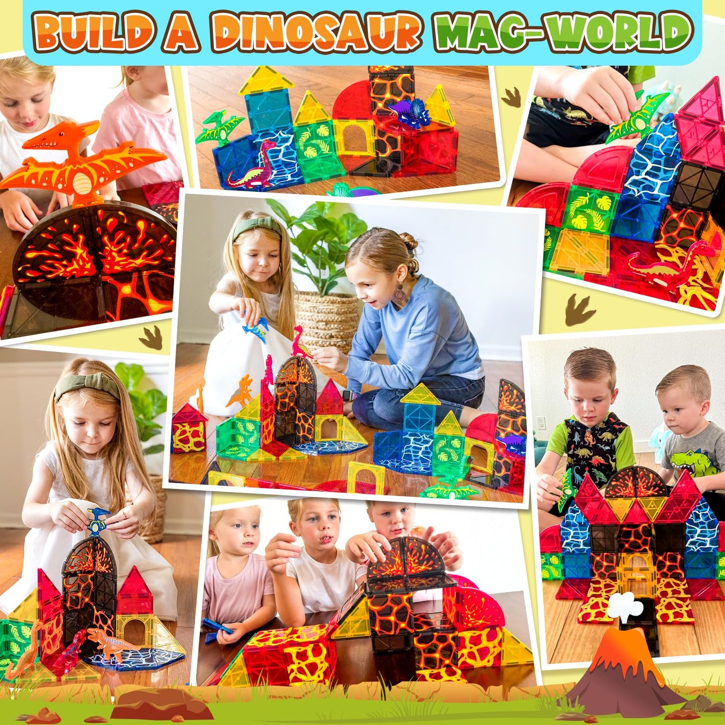 Coodoo Magnetic Tiles Dinosaur Toys Lava World Set 42 PCS Classroom Must Haves