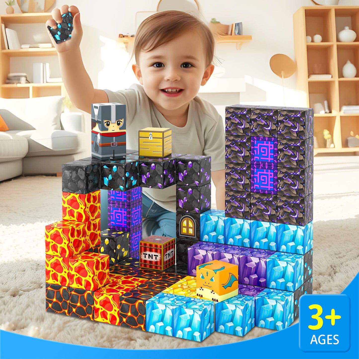 Coodoo Magnetic Blocks 84 PCS Build Mine Magnet World Magic Sword Portal Set Kids Games Gift for Boys & Girls