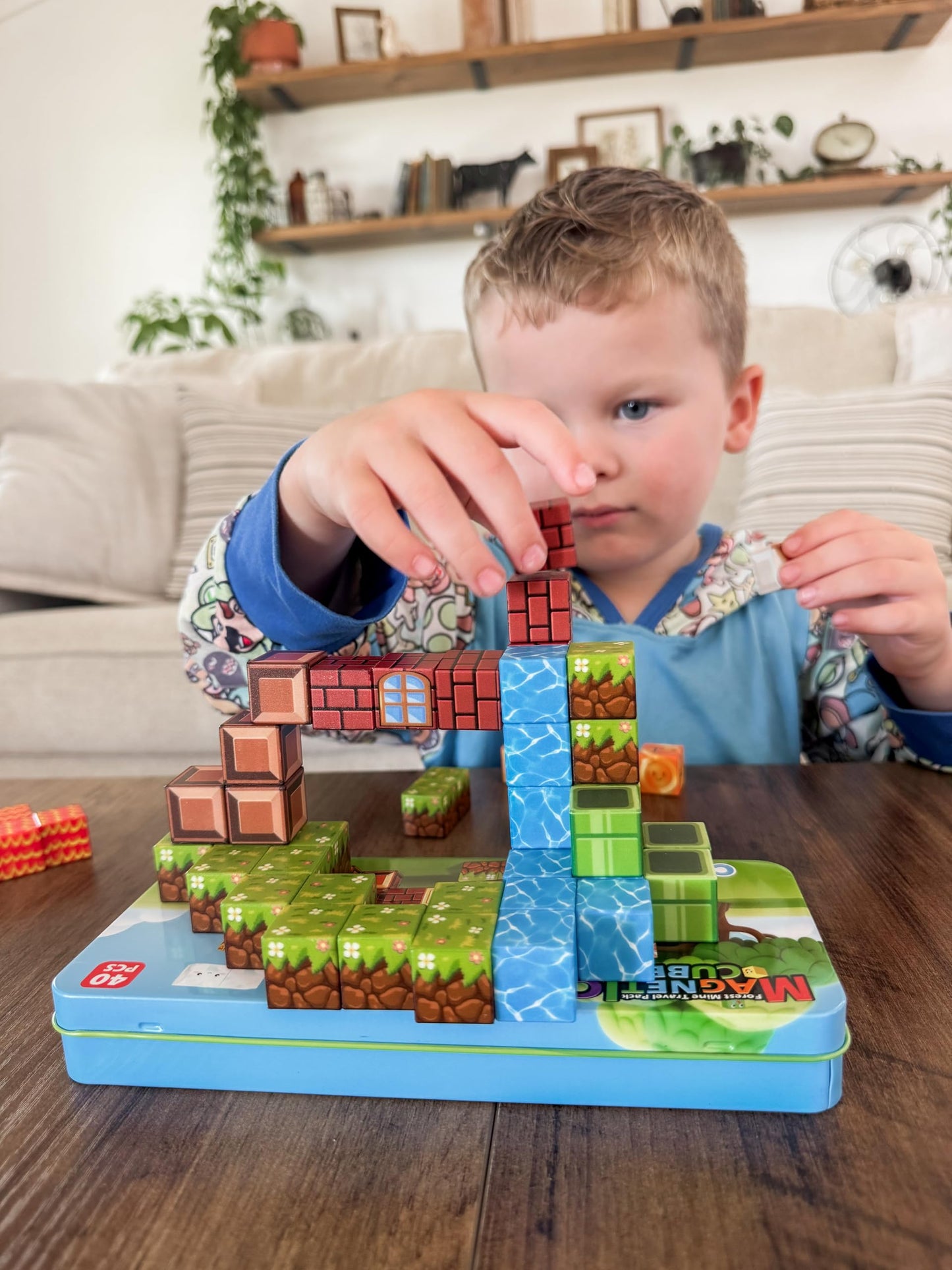 Coodoo Magnetic Blocks Travel Toys with Portable Metal Tin 40 PCS STEM Learning & Sensory Fun