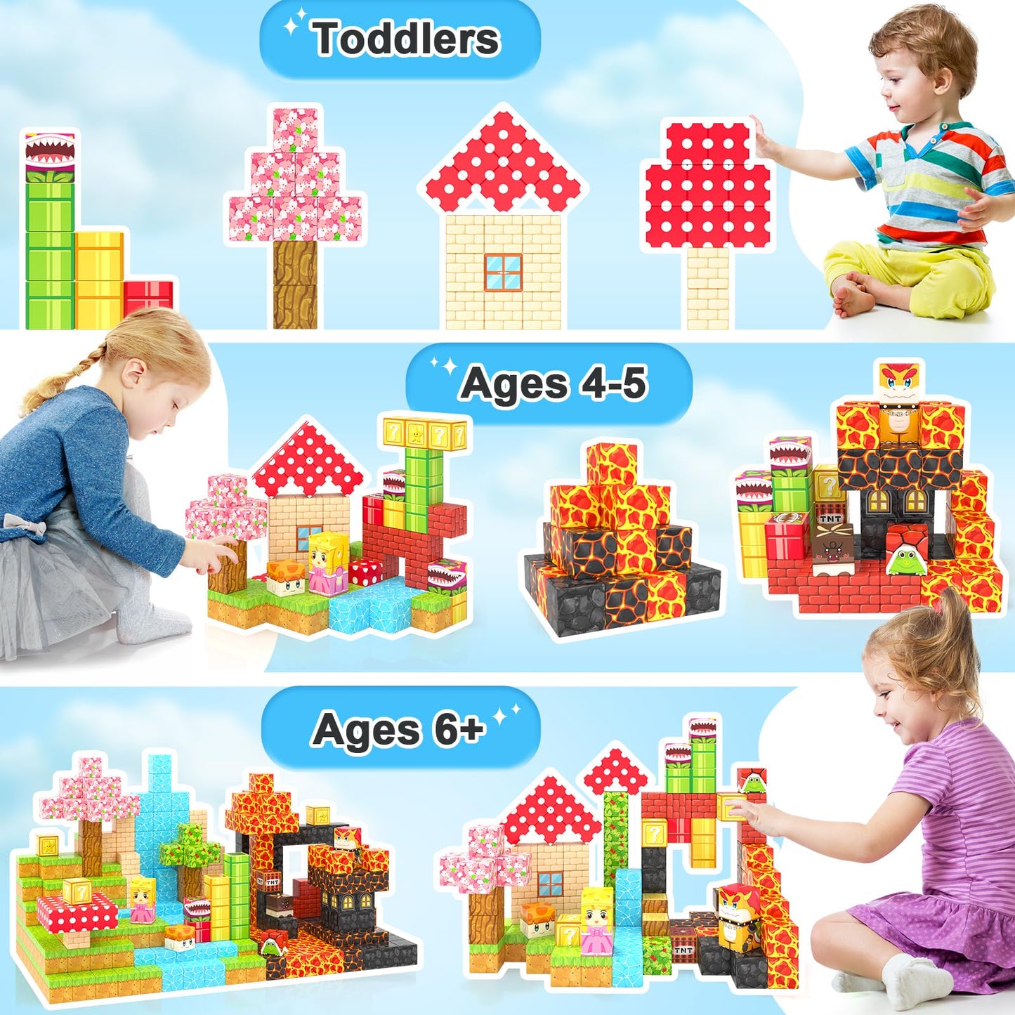 Coodoo 110PCS Magnetic Blocks - Build Mine Magnet World Magic Teleport Pipes Set Toys for 3+