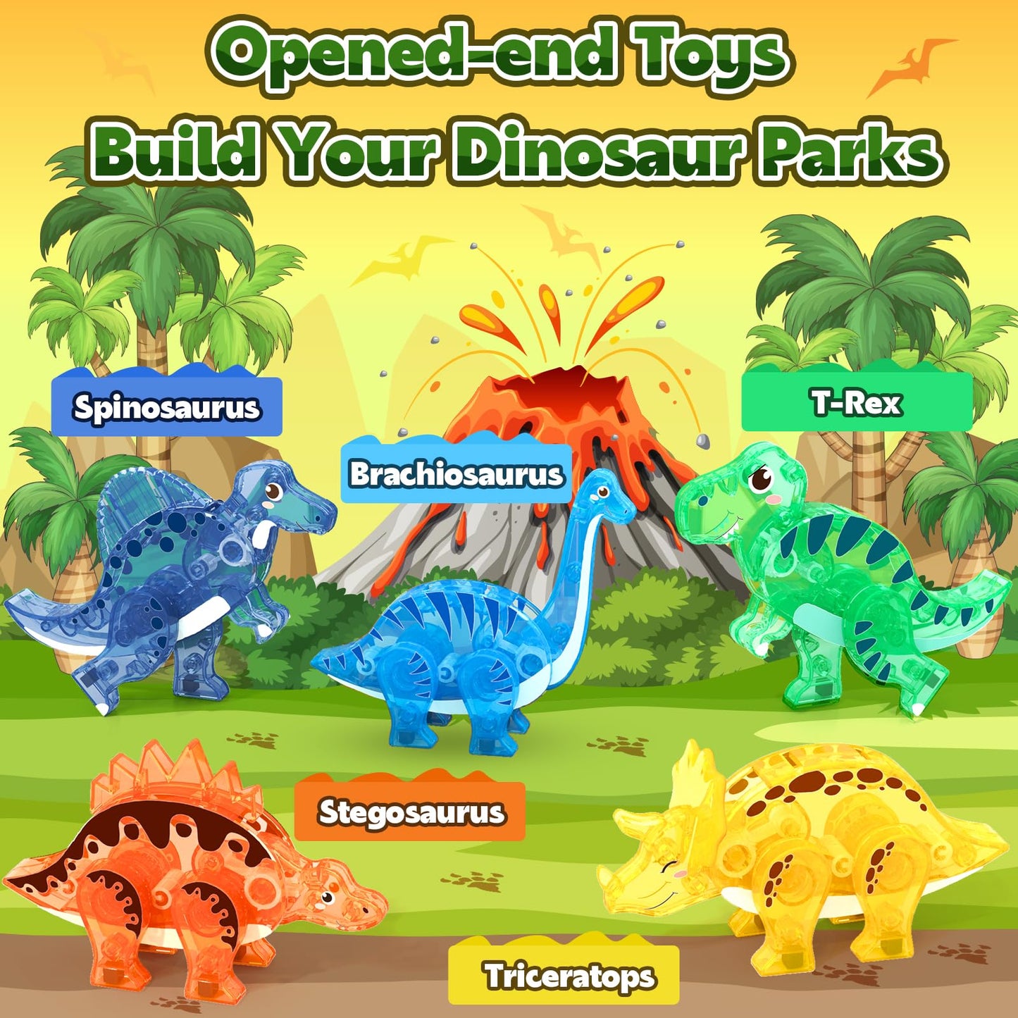Coodoo Dinosaur Toys Magnetic Tiles 3D Movable Dinos Montessori Sensory Toys Christmas and Birthday gifts