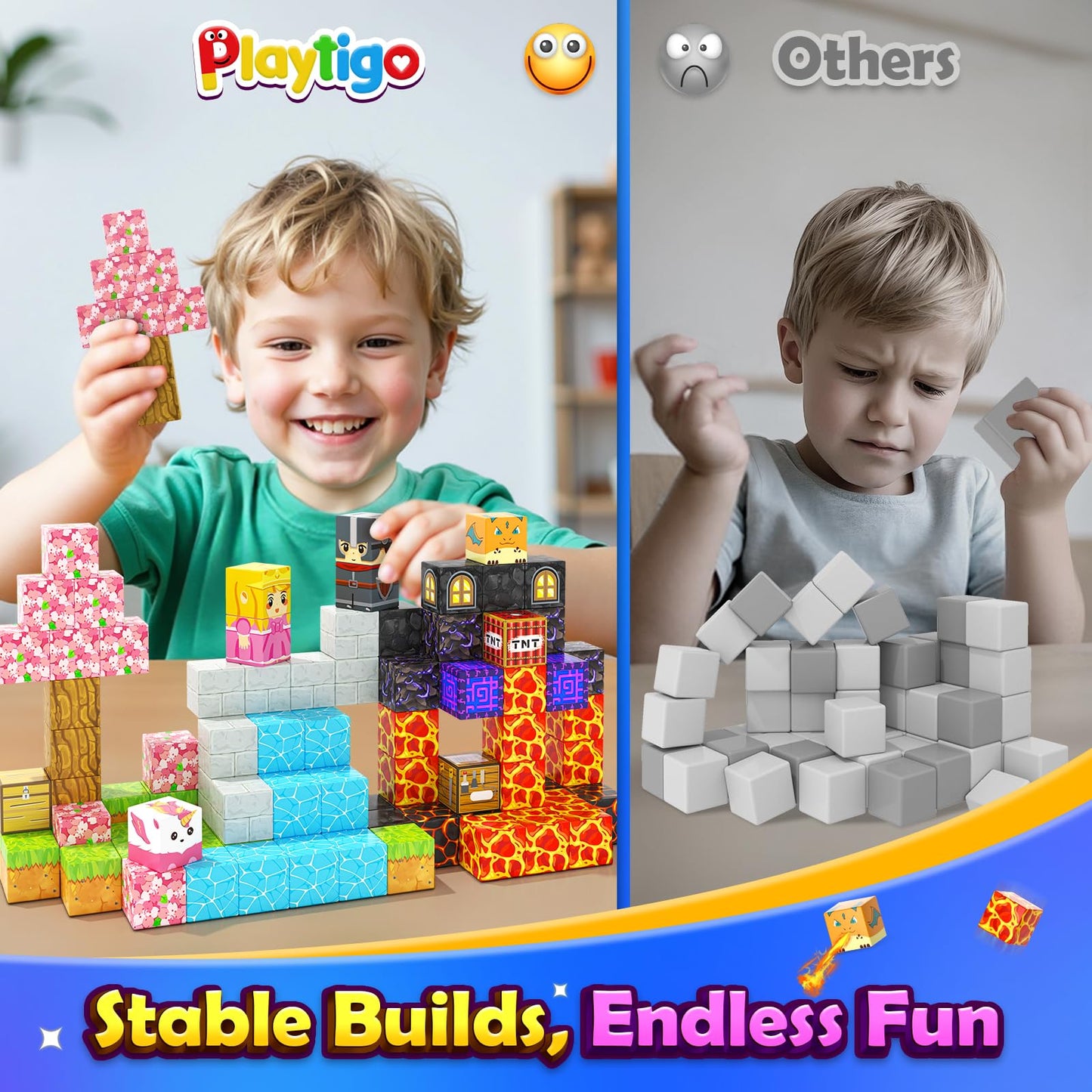 Coodoo Magnetic Blocks- 100pcs Mine Magnet World Block Cubes Toys for Kids Ages 4-8 Magnetic Tiles Kids Sensory Toys