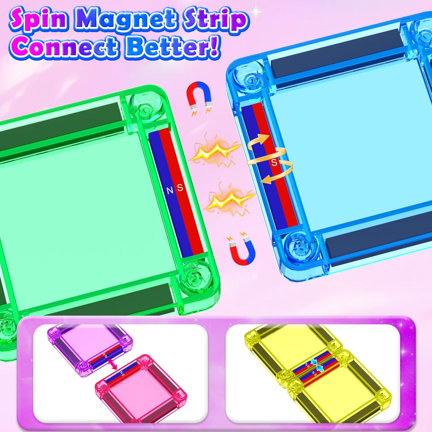 Coodoo Mini Magnetic Tiles Travel Set with Iron Box 42 PCS , Portable Magnet Building Blocks Stem Toy Gifts for Kids