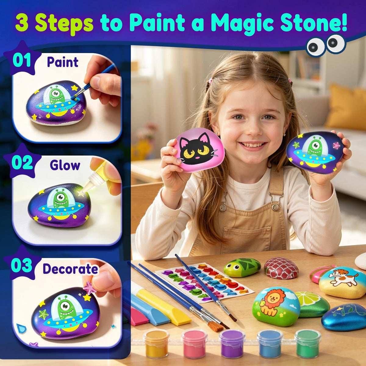 Rock Painting Craft Kits Glow in The Dark Rock, Arts and Crafts for Kids 6+